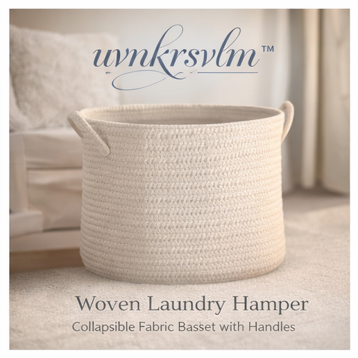 uvnkrsvlm™ Woven Laundry Hamper – Collapsible Fabric Basket with Handles