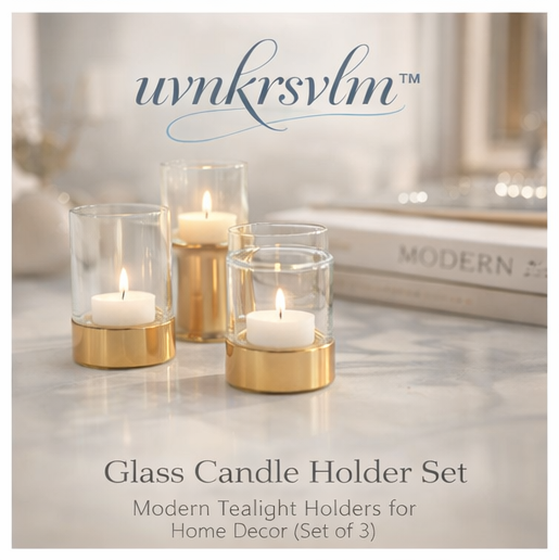 uvnkrsvlm™ Glass Candle Holder Set – Modern Tealight Holders for Home Décor (Set of 3)