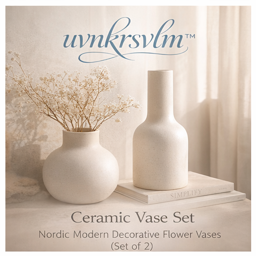 uvnkrsvlm™ Ceramic Vase Set – Nordic Modern Decorative Flower Vases (Set of 2)
