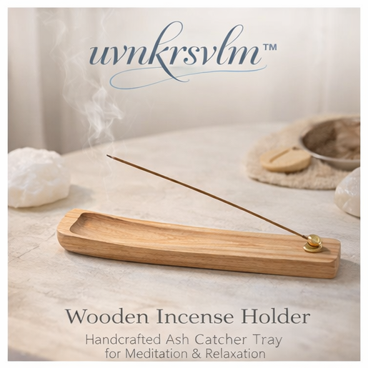 uvnkrsvlm™ Wooden Incense Holder – Handcrafted Ash Catcher Tray for Meditation & Relaxation
